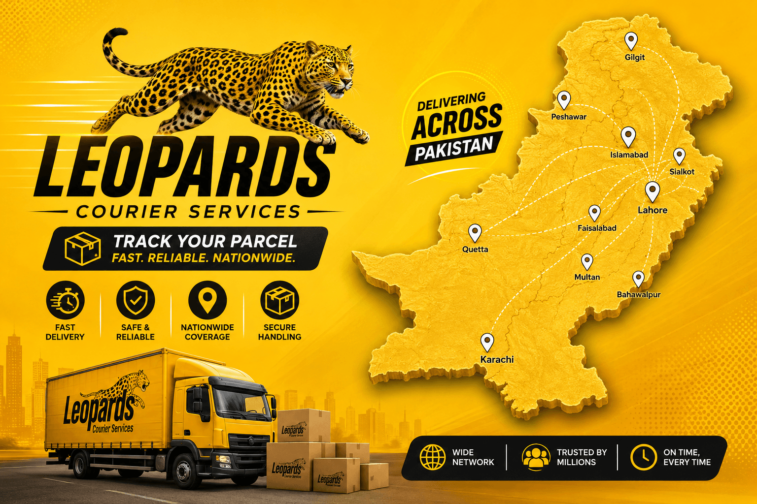 Leopards Courier delivering across all cities in Pakistan — Karachi, Lahore, Islamabad, Peshawar, Quetta and more
